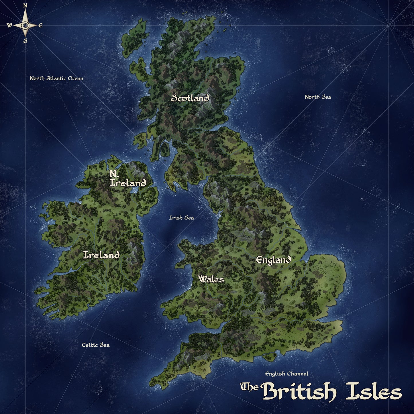 The British Isles | Continental Map of England, Wales, Scotland & Ireland | Digital